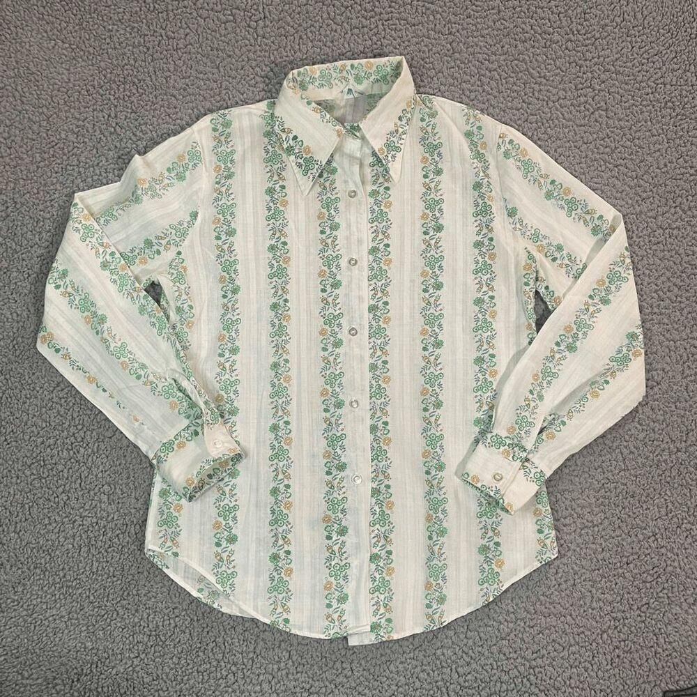 Vintage Button Up Women’s Shirt Long Sleeve Stripe Floral 34